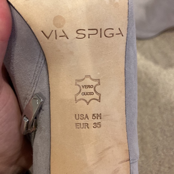 Via Spiga Gray Suede Peep Toe Heels 5M - Picture 6 of 12